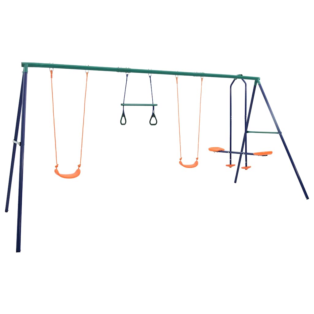 Swing Sets & Playsets Set Gymnastic Rings 4 Seats Steel Blue green and orange 38