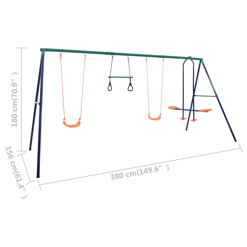 Swing Set With Gymnastic Rings And 4 Seats Steel