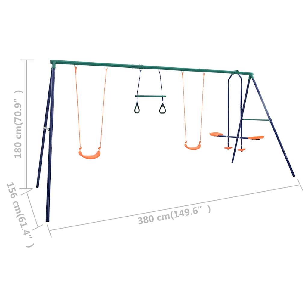 Swing Sets & Playsets Set Gymnastic Rings 4 Seats Steel Blue green and orange 38