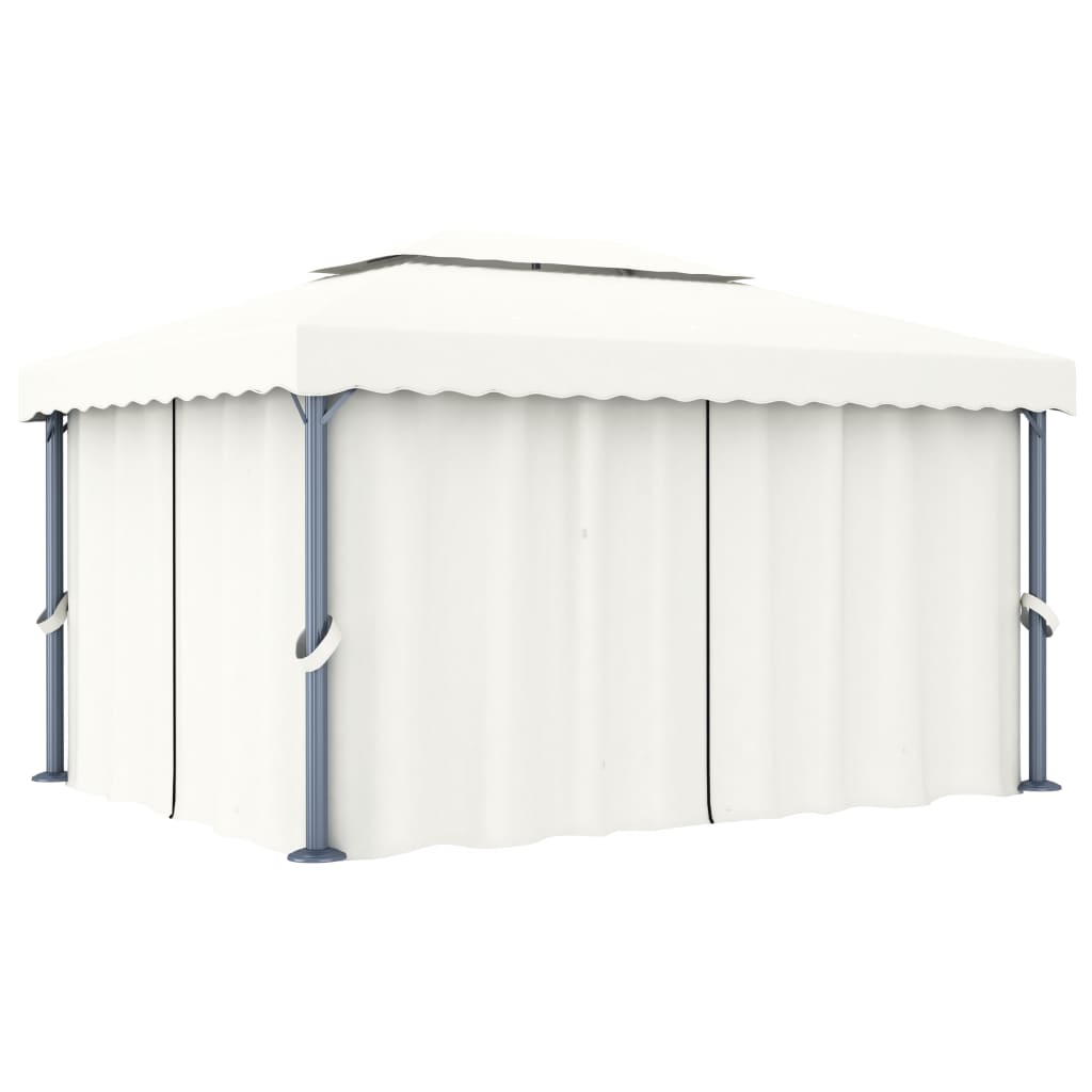 Gazebo With Curtain Cream Aluminium