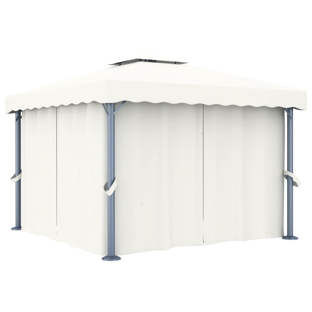Gazebo With Curtain Cream Aluminium