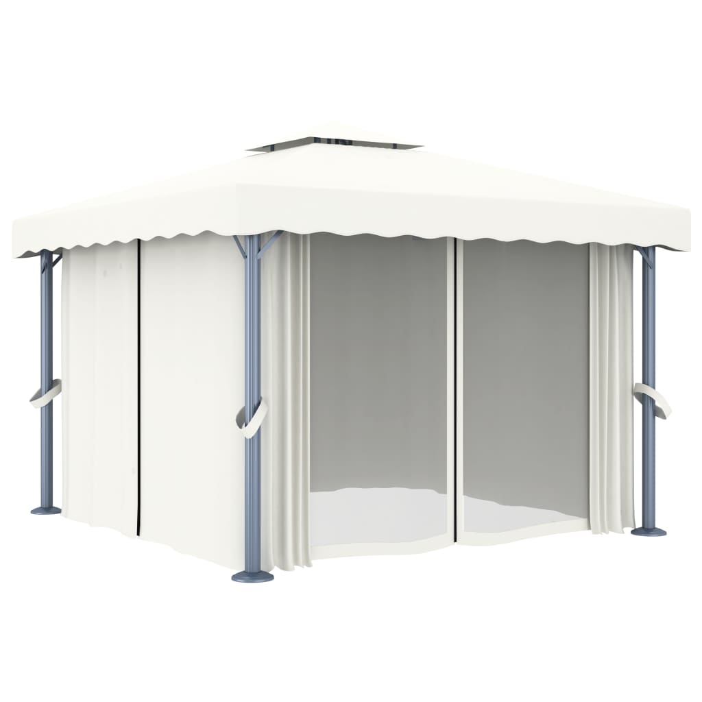 Gazebo With Curtain Cream Aluminium
