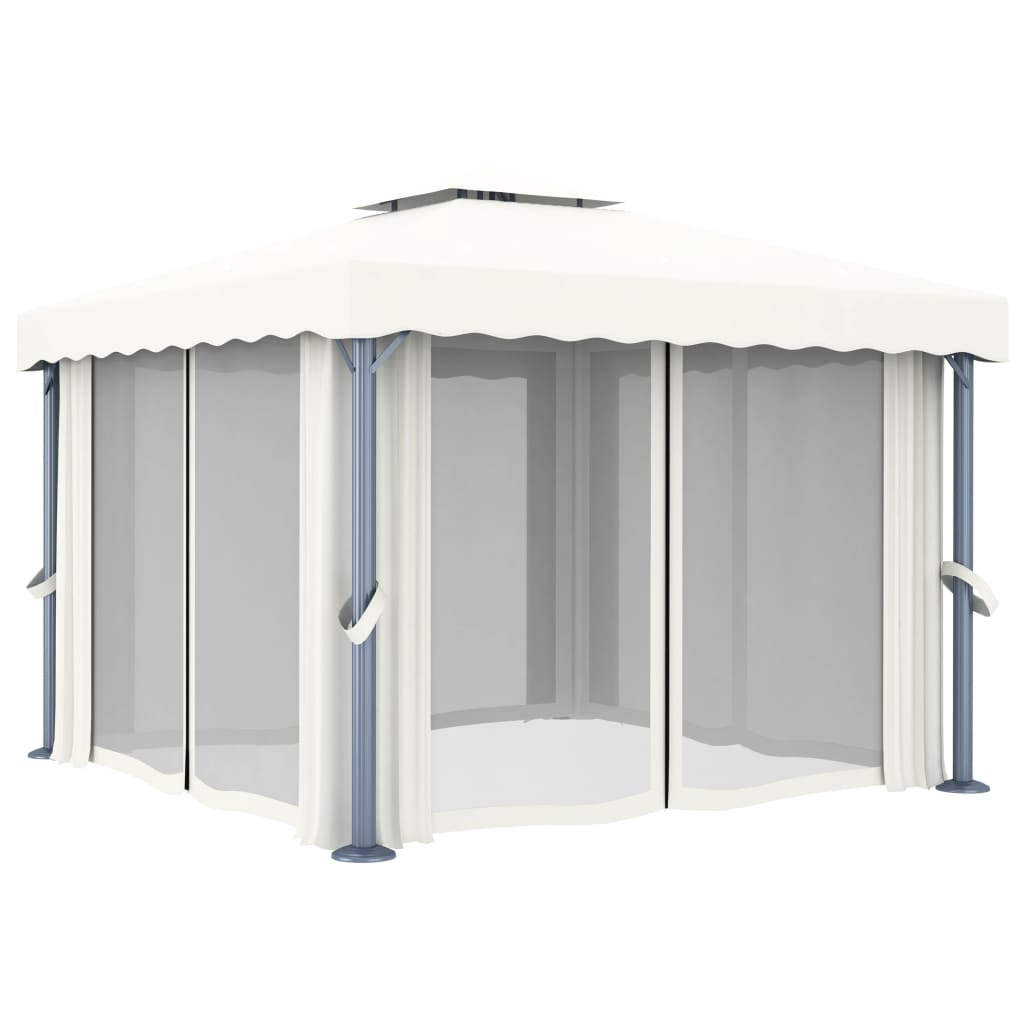 Gazebo With Curtain Cream Aluminium