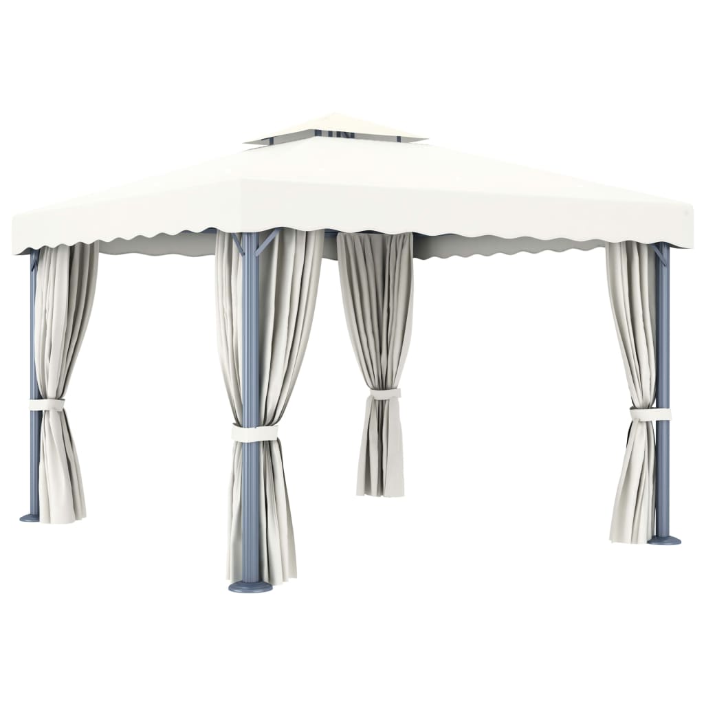 Gazebo With Curtain Cream Aluminium