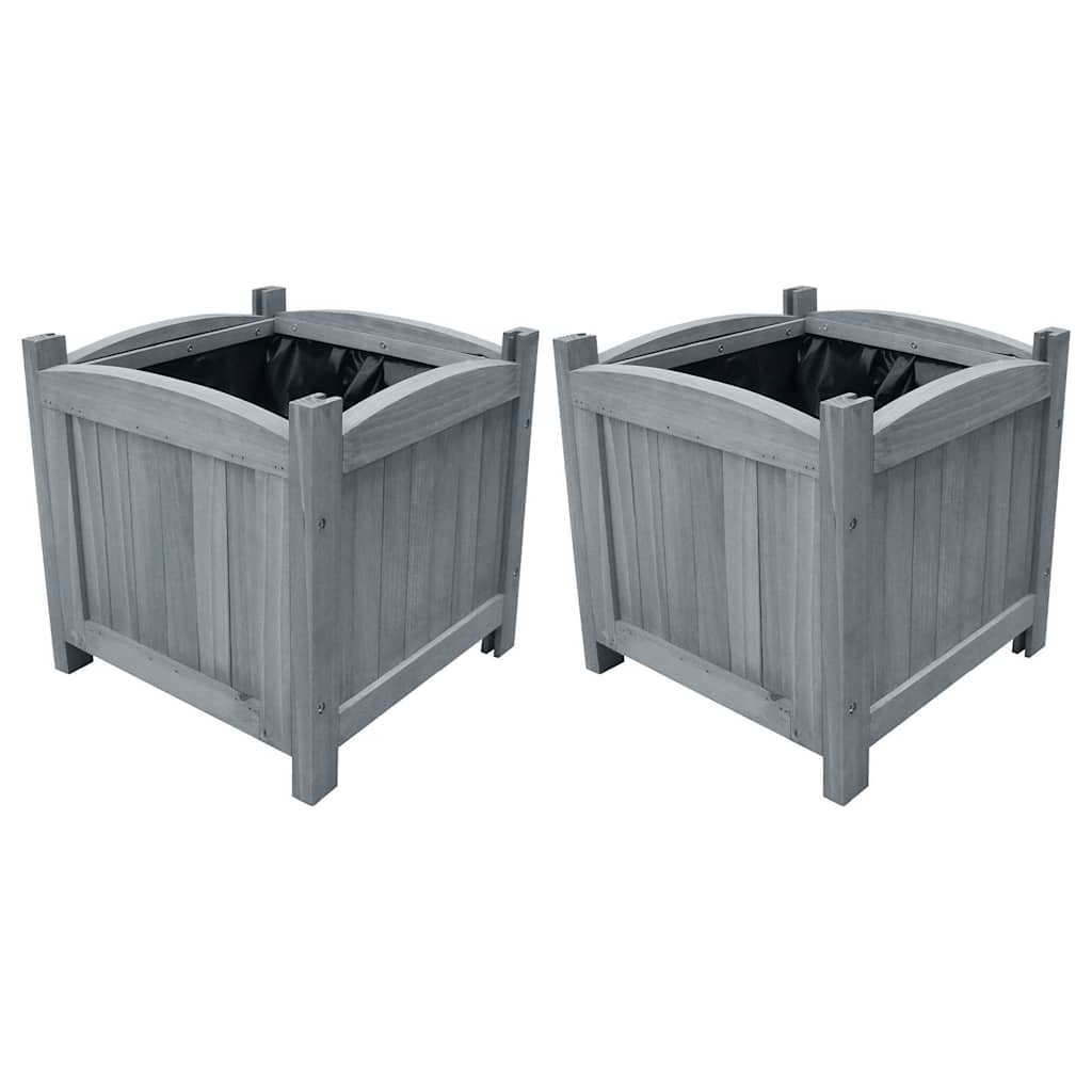Planter 2x Solid Fir Wood Raised Garden Beds Outdoor Boxes 30x30x30cm grey brown