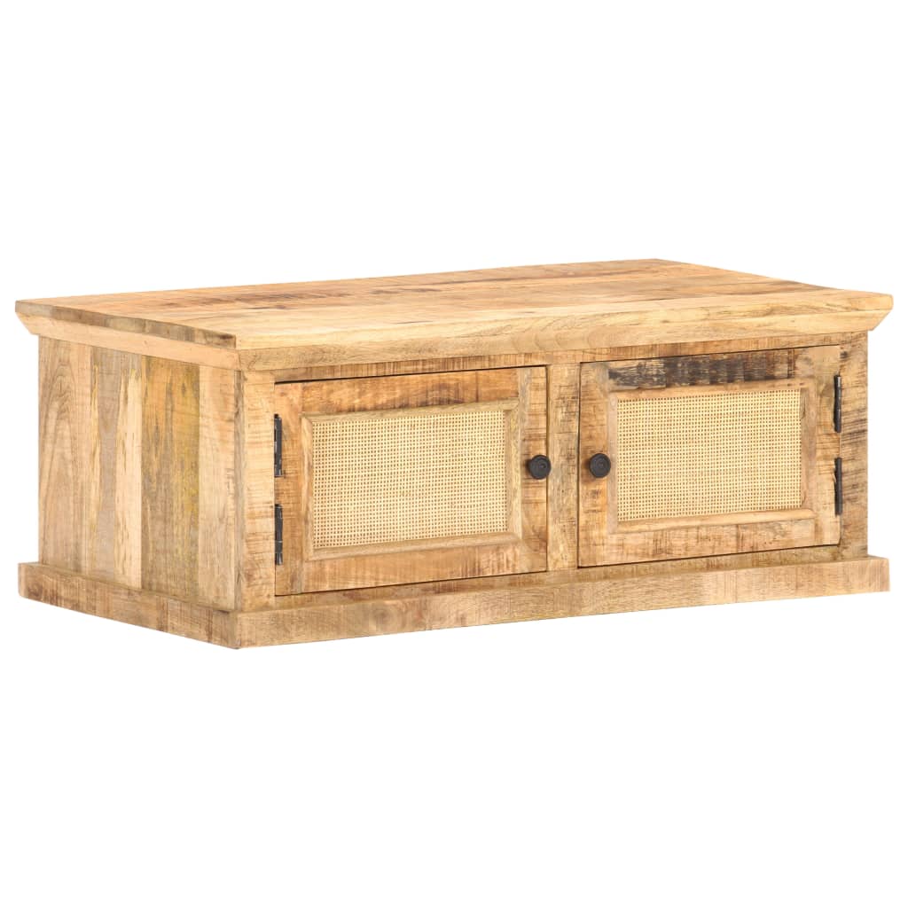 Coffee Table 90X50X35 Cm Solid Mango Wood And Natural Cane