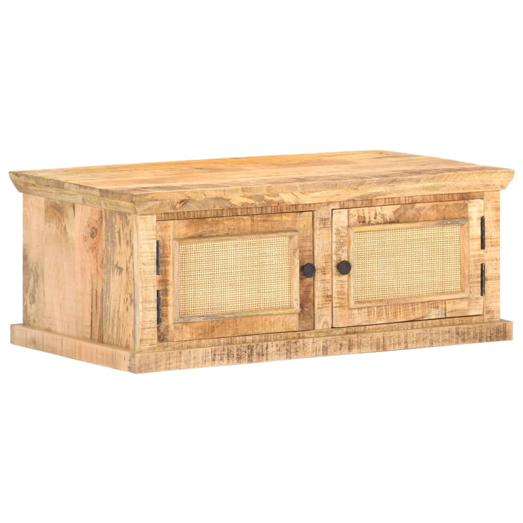 Coffee Table 90X50X35 Cm Solid Mango Wood And Natural Cane