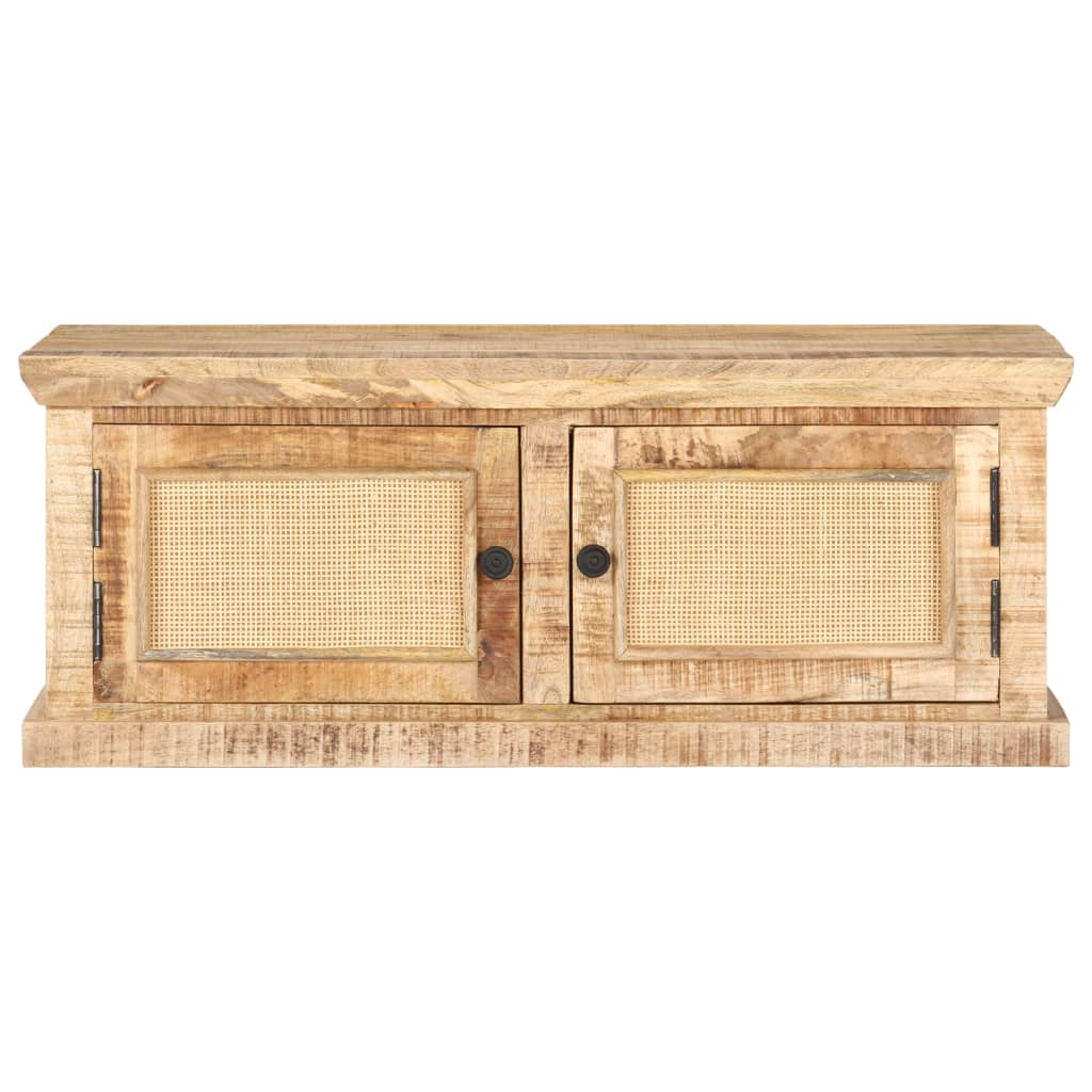 Coffee Table 90X50X35 Cm Solid Mango Wood And Natural Cane