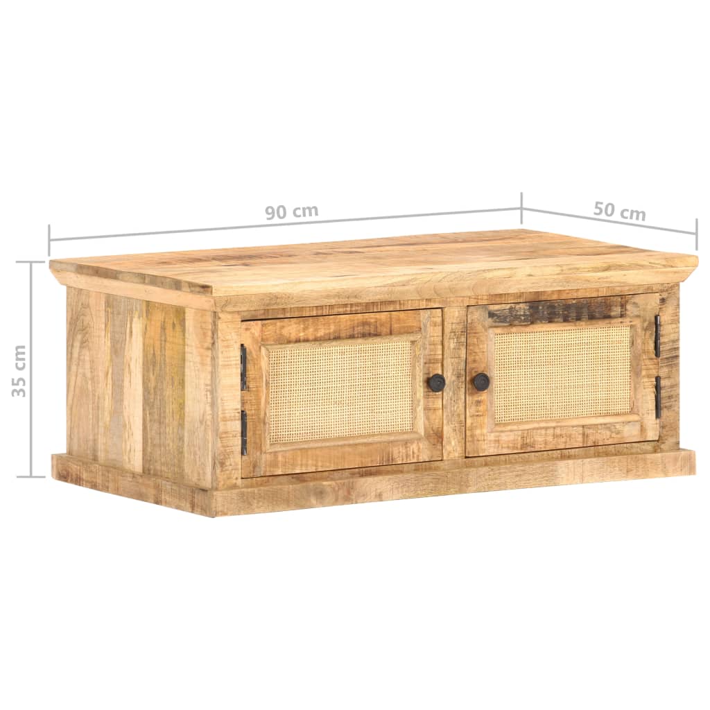 Coffee Table 90X50X35 Cm Solid Mango Wood And Natural Cane