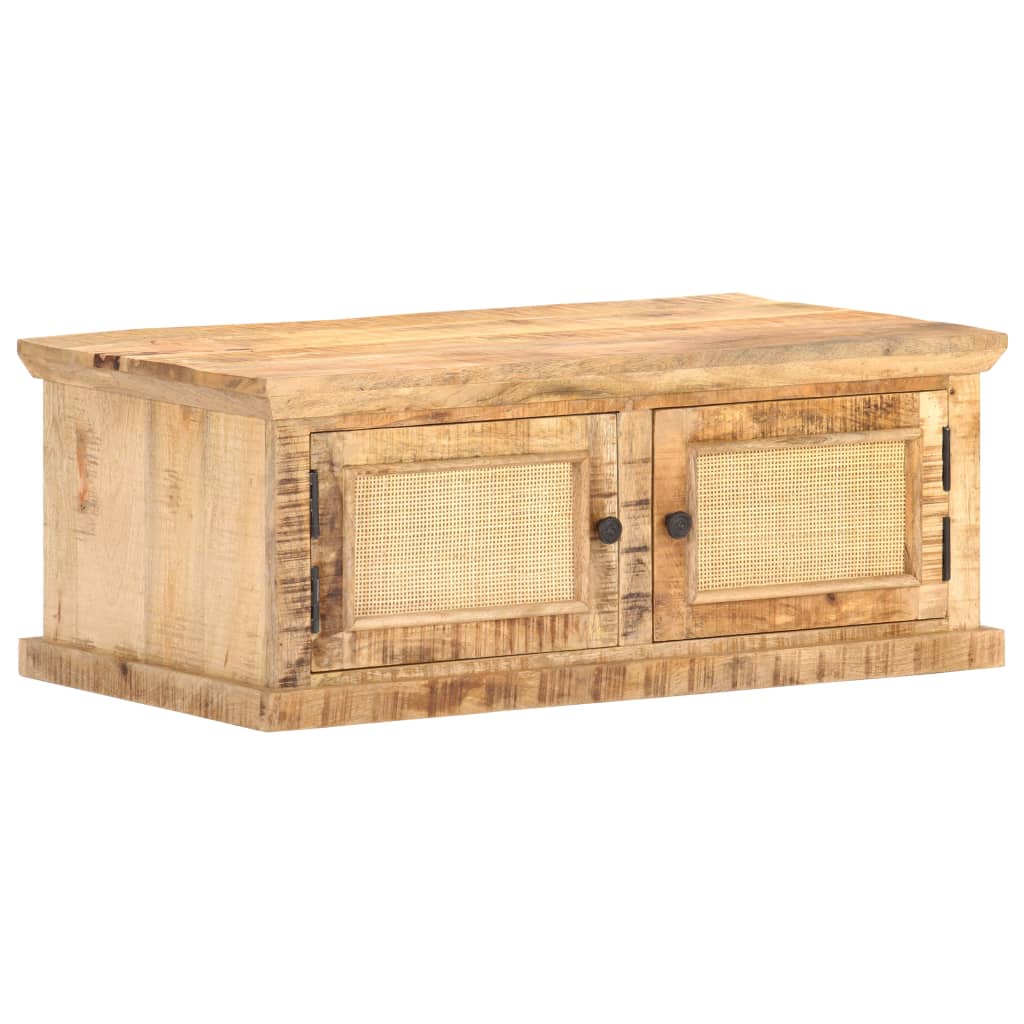 Coffee Table 90X50X35 Cm Solid Mango Wood And Natural Cane