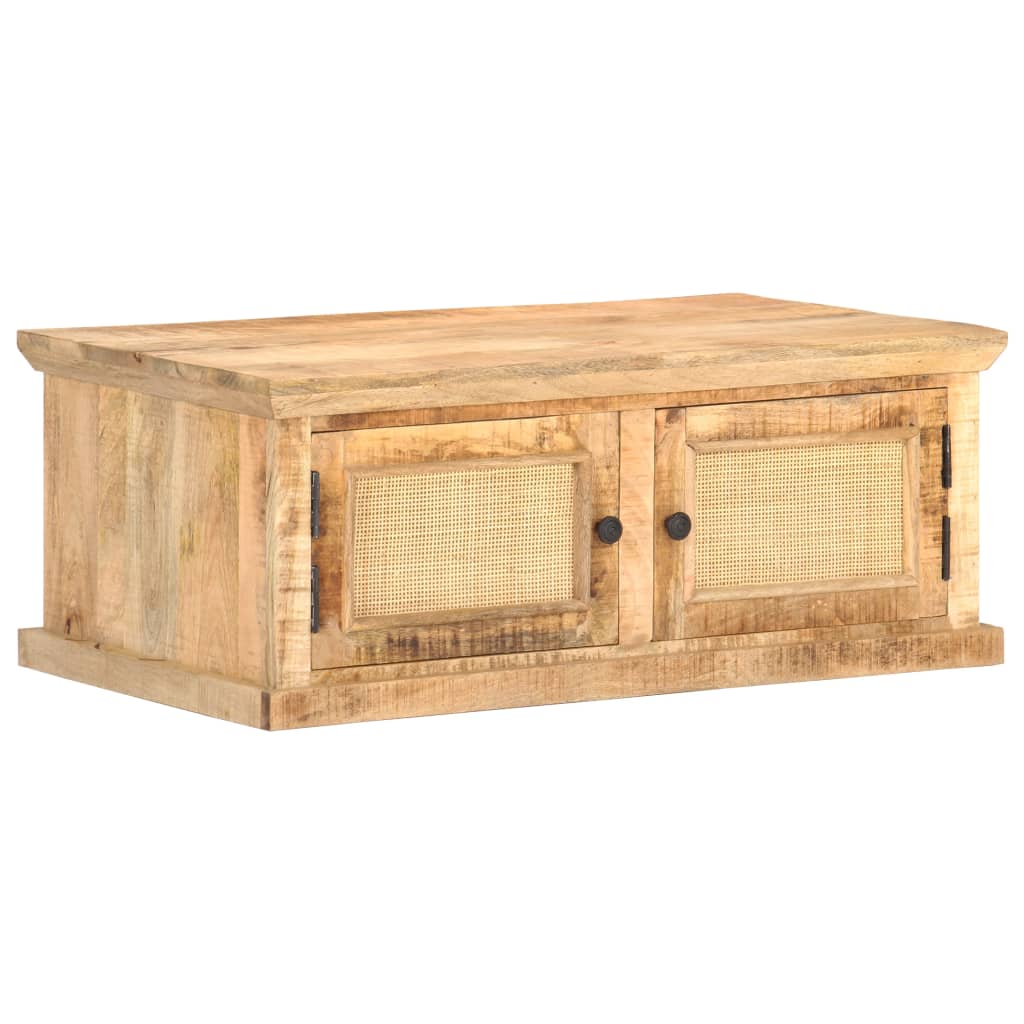 Coffee Table 90X50X35 Cm Solid Mango Wood And Natural Cane