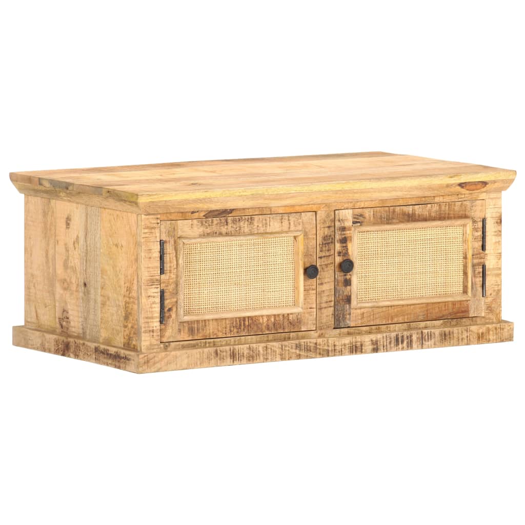 Coffee Table 90X50X35 Cm Solid Mango Wood And Natural Cane