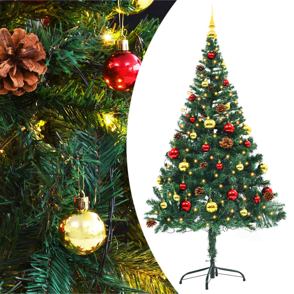 Christmas Trees 150cm Pre Lit Tree Baubles Artificial LED Xmas Green white PVC