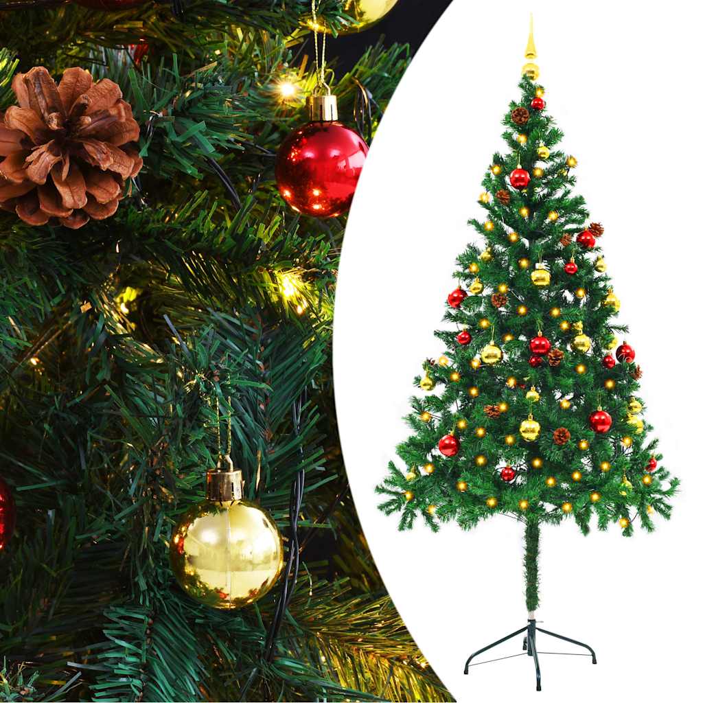 Christmas Trees 150cm Pre Lit Tree Baubles Artificial LED Xmas Green white PVC