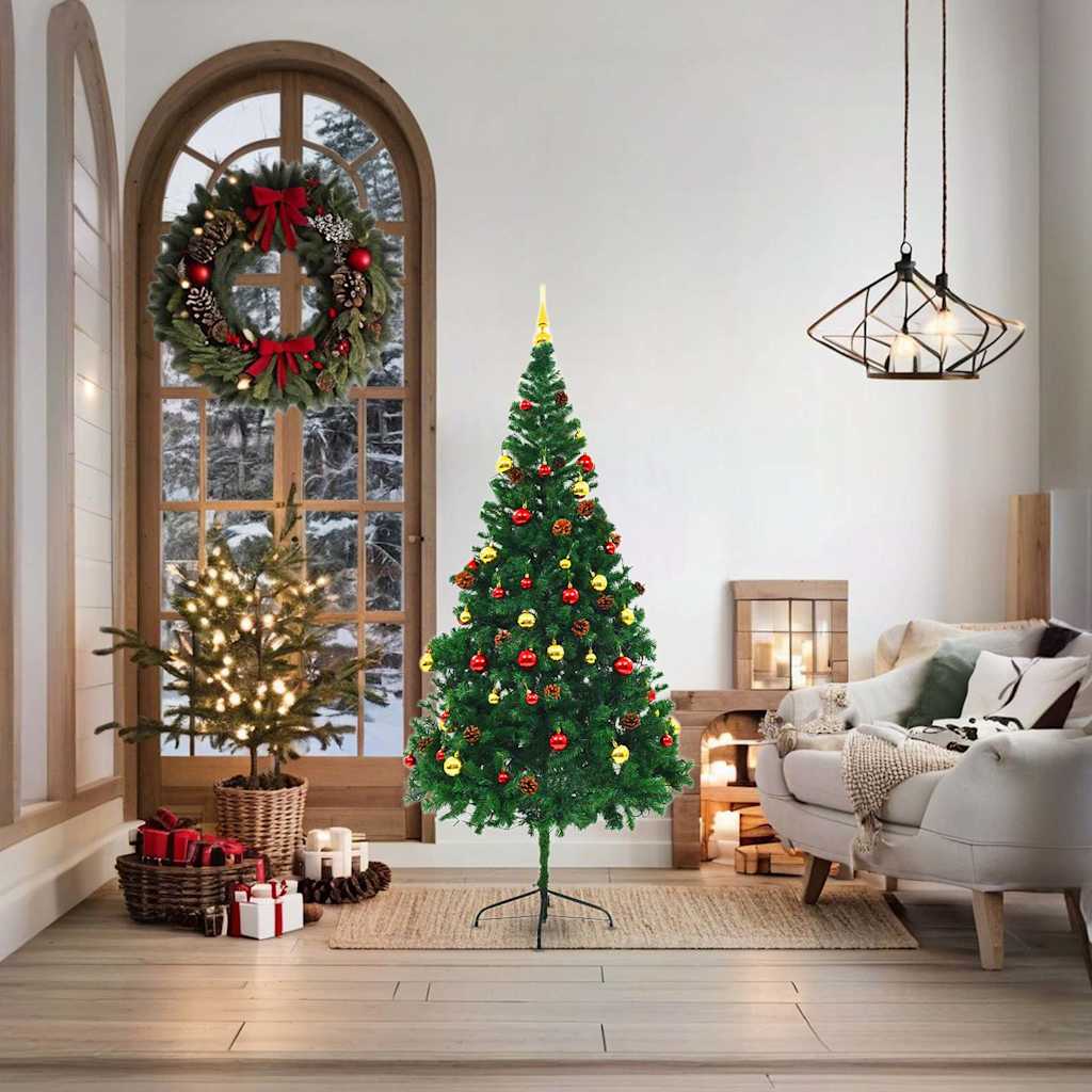Christmas Trees 150cm Pre Lit Tree Baubles Artificial LED Xmas Green white PVC