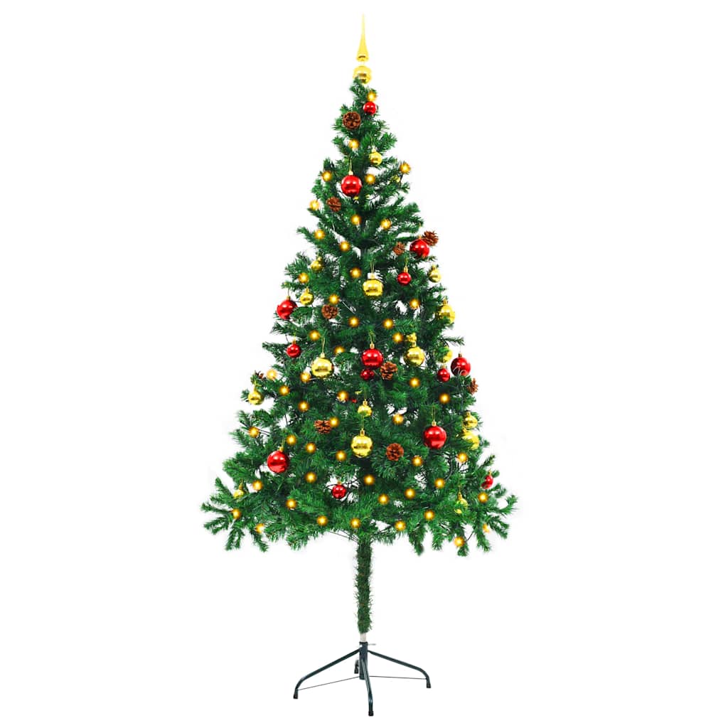 Christmas Trees 150cm Pre Lit Tree Baubles Artificial LED Xmas Green white PVC