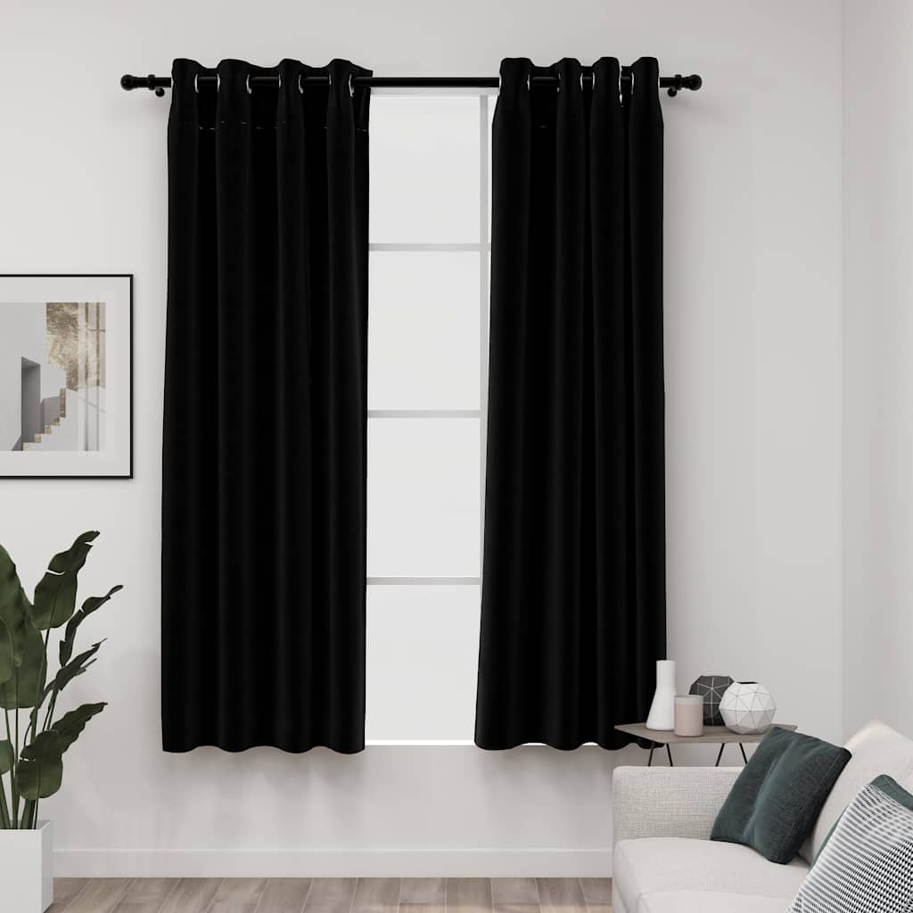 Linen-Look Blackout Curtains With Grommets 2Pcs 140X225Cm