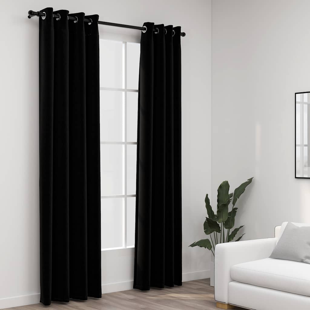 Linen-Look Blackout Curtains With Grommets 2Pcs 140X225Cm