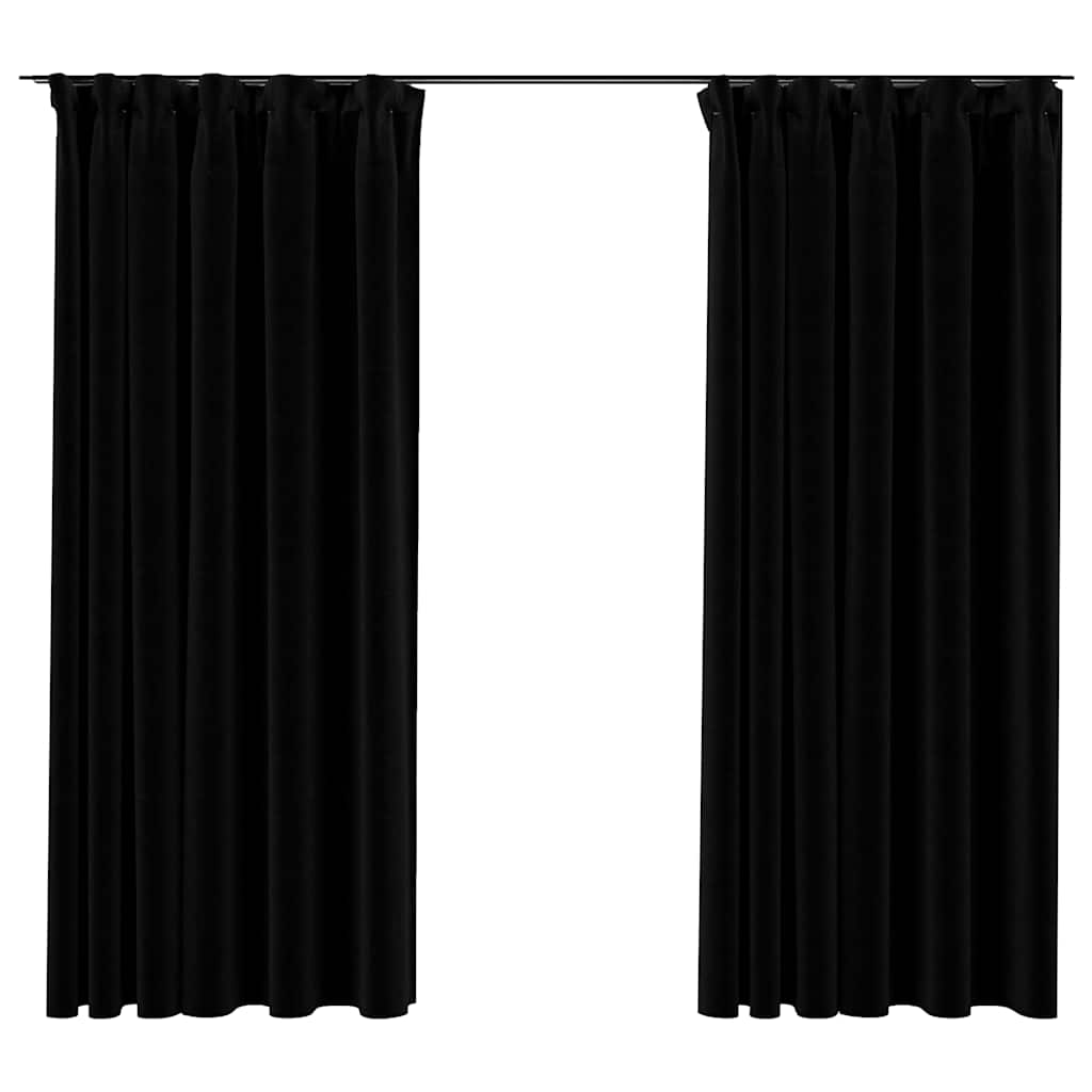 Linen Look Blackout Curtains With Hooks 2 Pcs