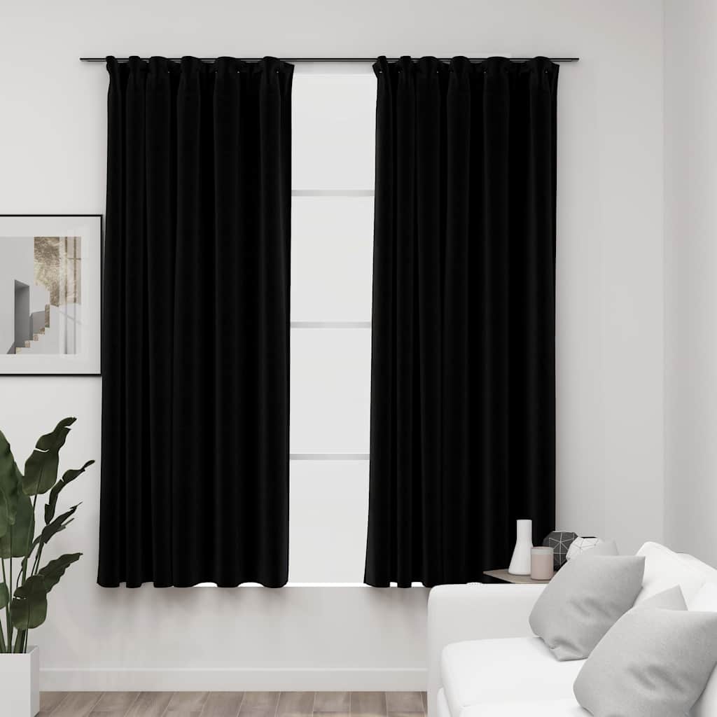 Linen Look Blackout Curtains With Hooks 2 Pcs