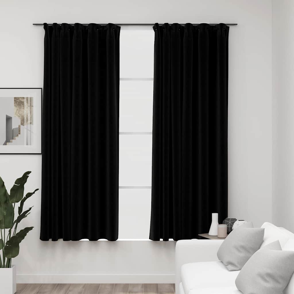 Linen-Look Blackout Curtains With Hooks 2 Pcs