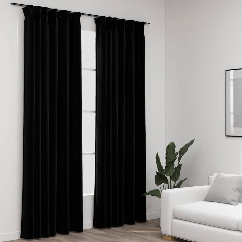 Linen-Look Blackout Curtains With Hooks 2 Pcs