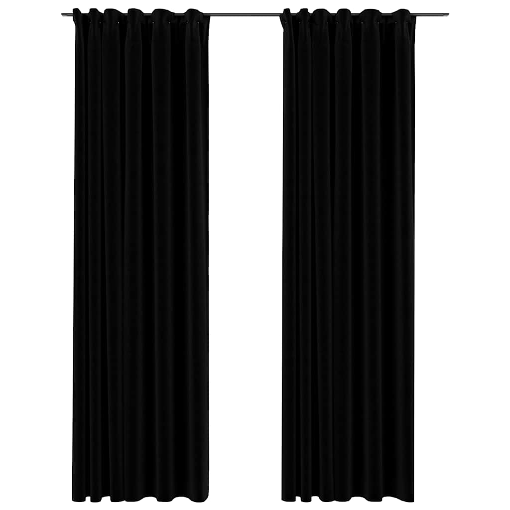 Linen Look Blackout Curtains With Hooks 2 Pcs