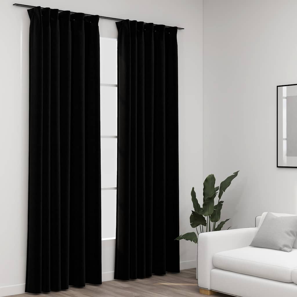 Linen-Look Blackout Curtains With Hooks 2 Pcs