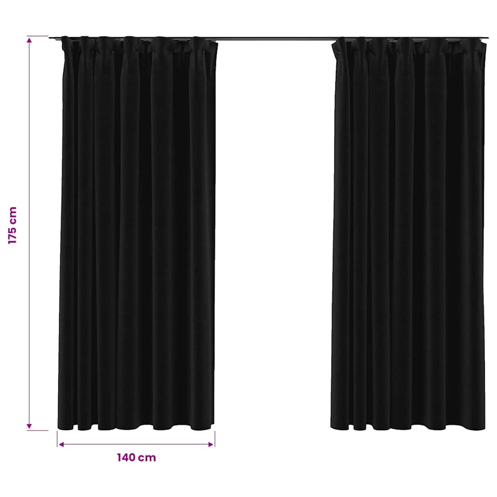 Linen Look Blackout Curtains With Hooks 2 Pcs