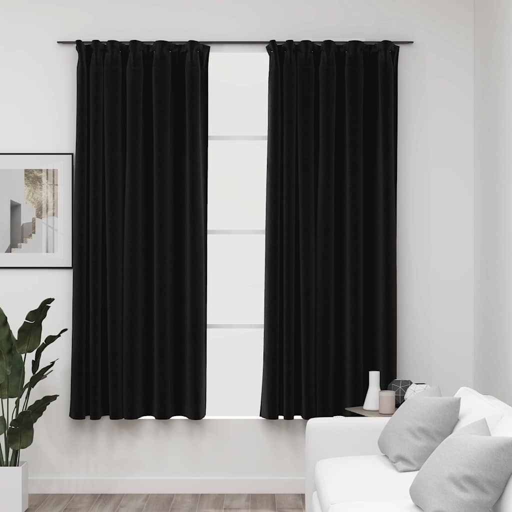 Linen-Look Blackout Curtains With Hooks 2 Pcs