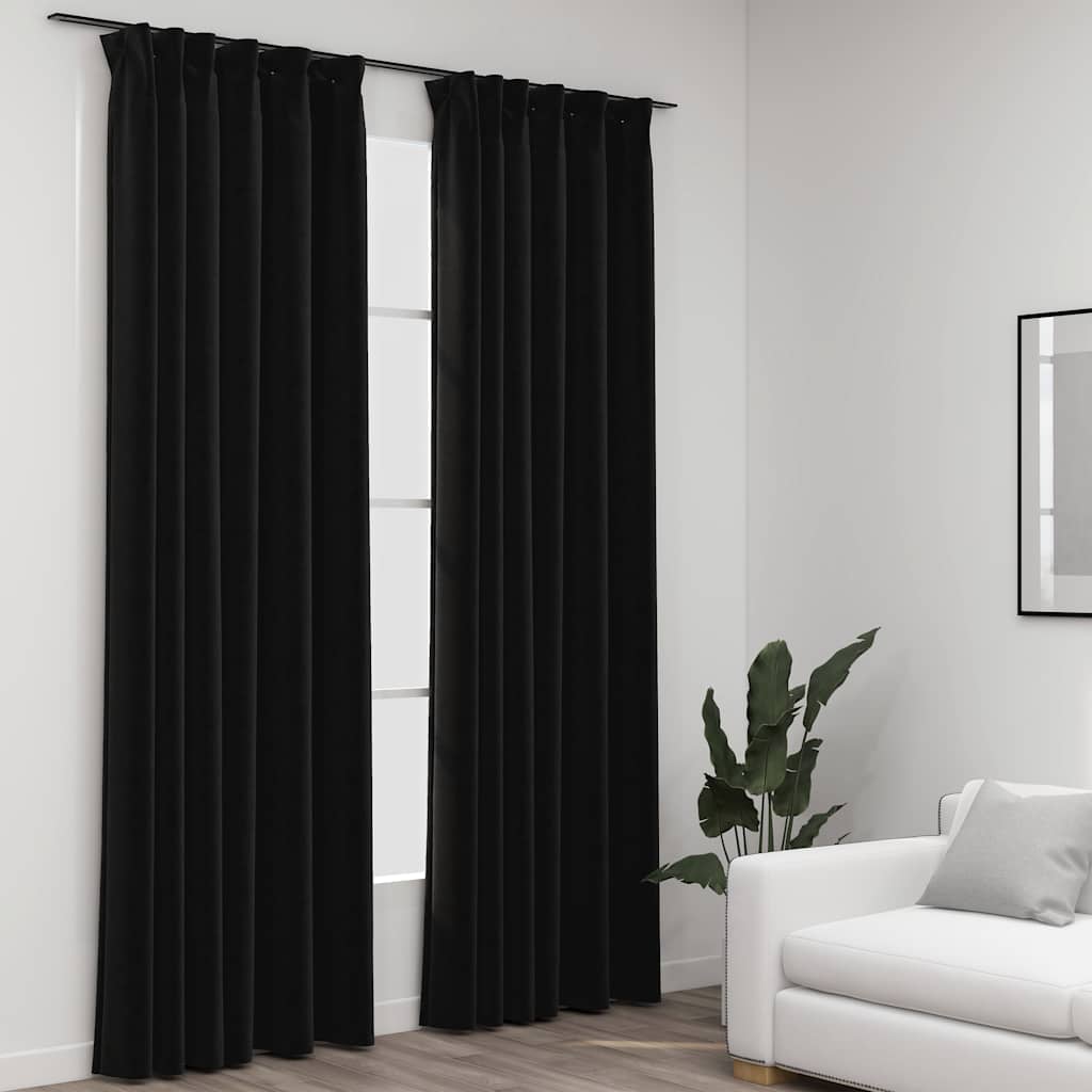 Linen-Look Blackout Curtains With Hooks 2 Pcs