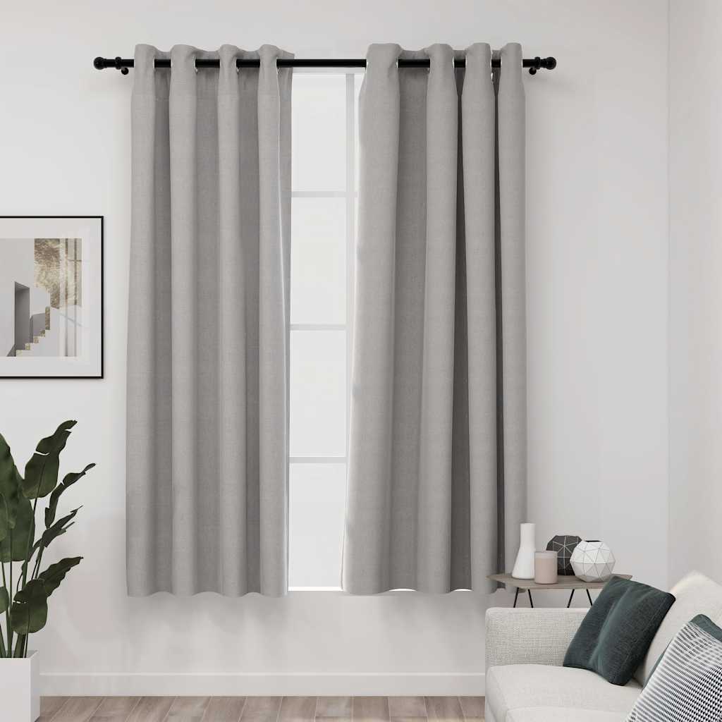 Linen-Look Blackout Curtains With Grommets 2Pcs 140X225Cm