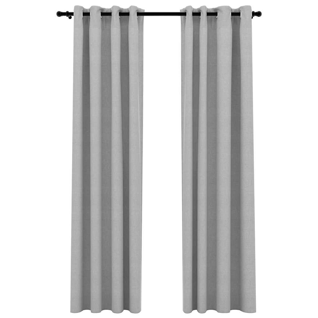 Linen-Look Blackout Curtains With Grommets 2Pcs 140X225Cm