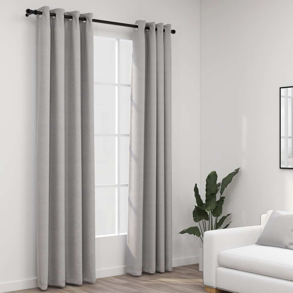 Linen-Look Blackout Curtains With Grommets 2Pcs 140X225Cm
