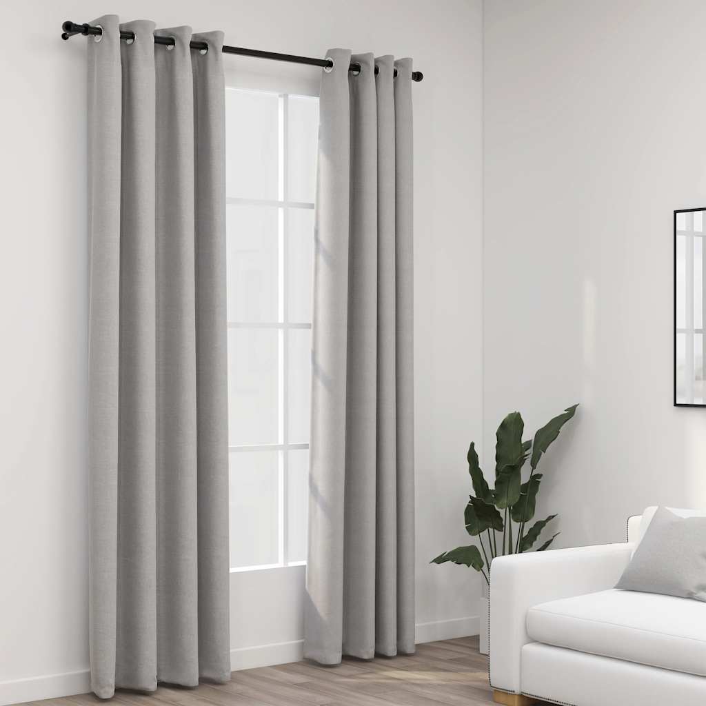 Linen-Look Blackout Curtains With Grommets 2Pcs 140X225Cm