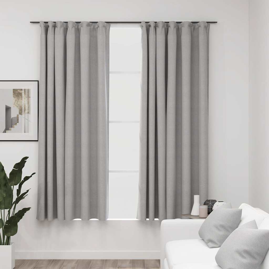 Linen-Look Blackout Curtains With Hooks 2 Pcs