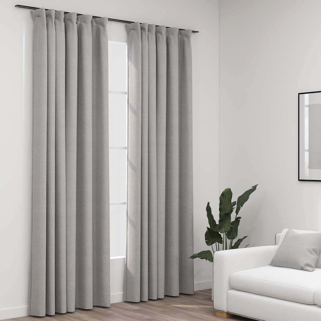 Linen-Look Blackout Curtains With Hooks 2 Pcs