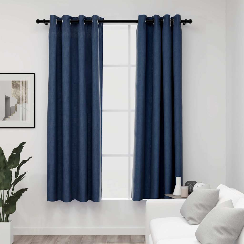 Linen-Look Blackout Curtains With Grommets 2Pcs 140X225Cm