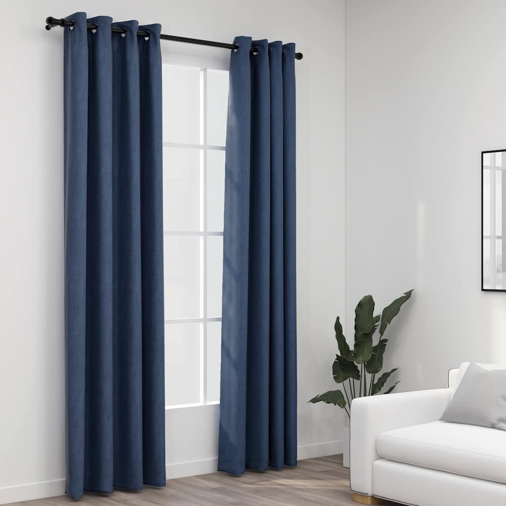 Linen-Look Blackout Curtains With Grommets 2Pcs 140X225Cm