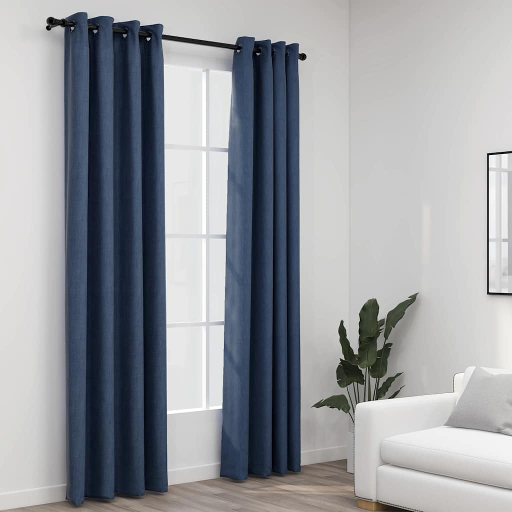 Linen-Look Blackout Curtains With Grommets 2Pcs 140X225Cm