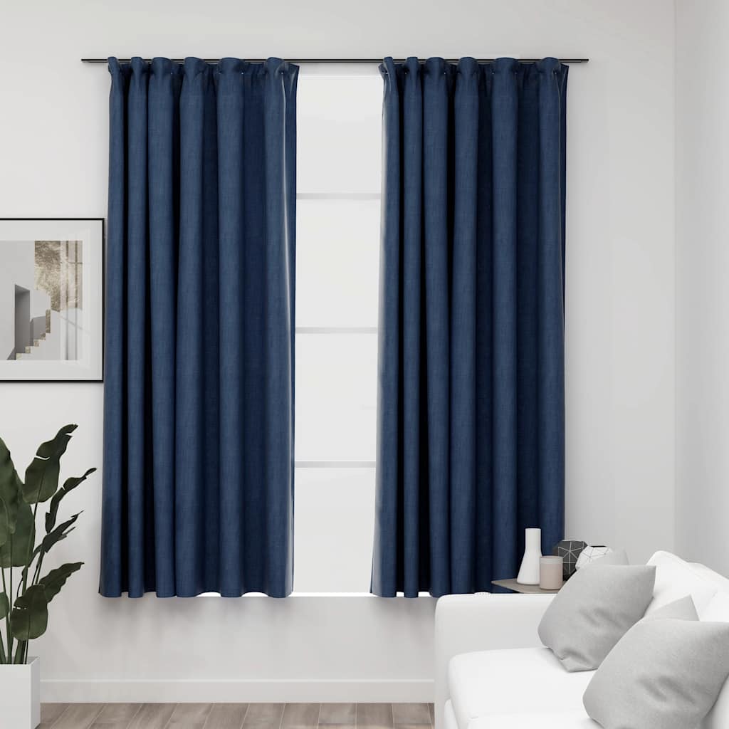 Linen-Look Blackout Curtains With Hooks 2 Pcs