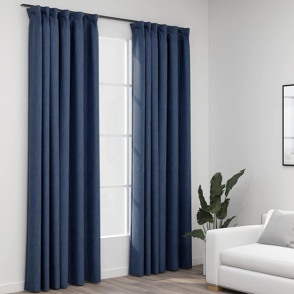 Linen-Look Blackout Curtains With Hooks 2 Pcs