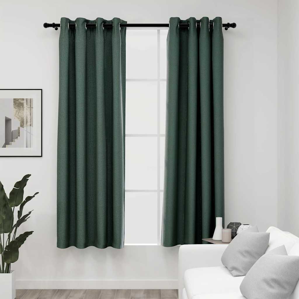 Linen-Look Blackout Curtains With Grommets 2Pcs 140X225Cm