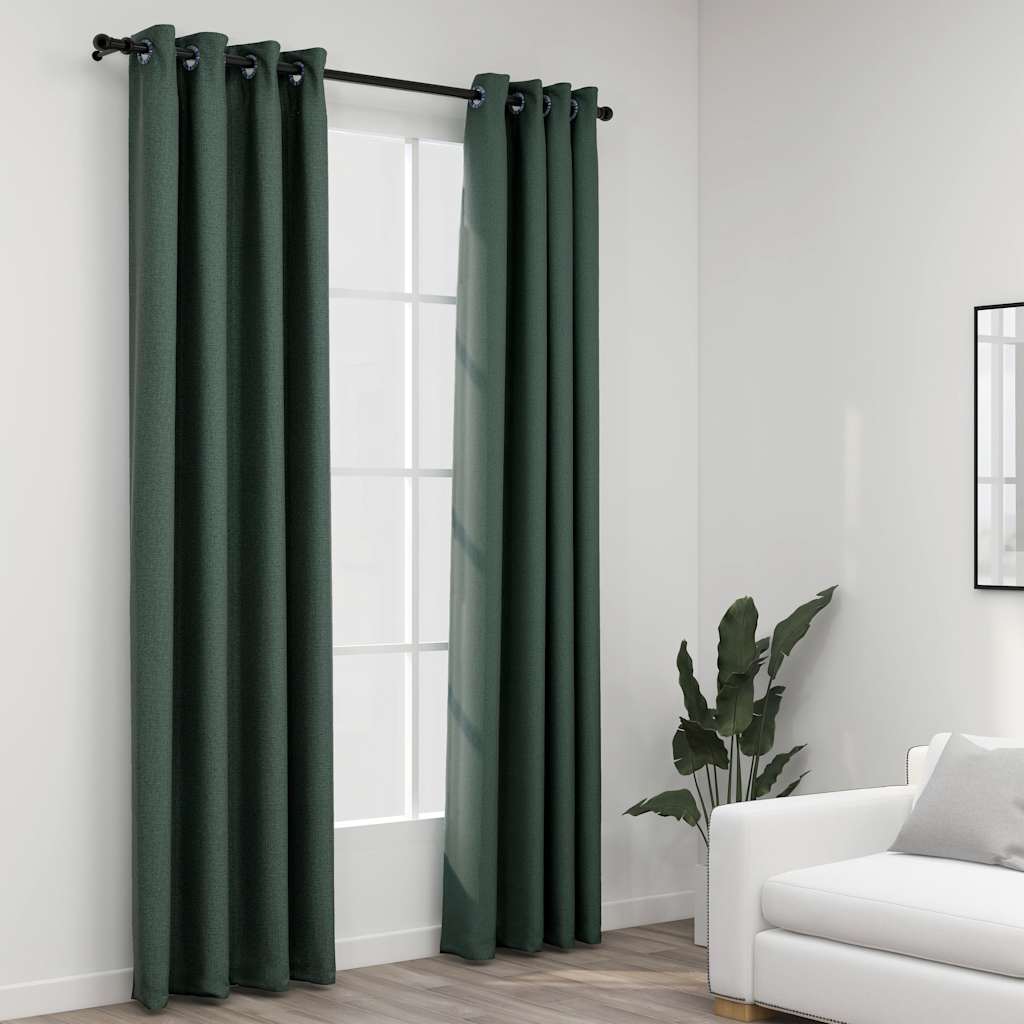 Linen-Look Blackout Curtains With Grommets 2Pcs 140X225Cm