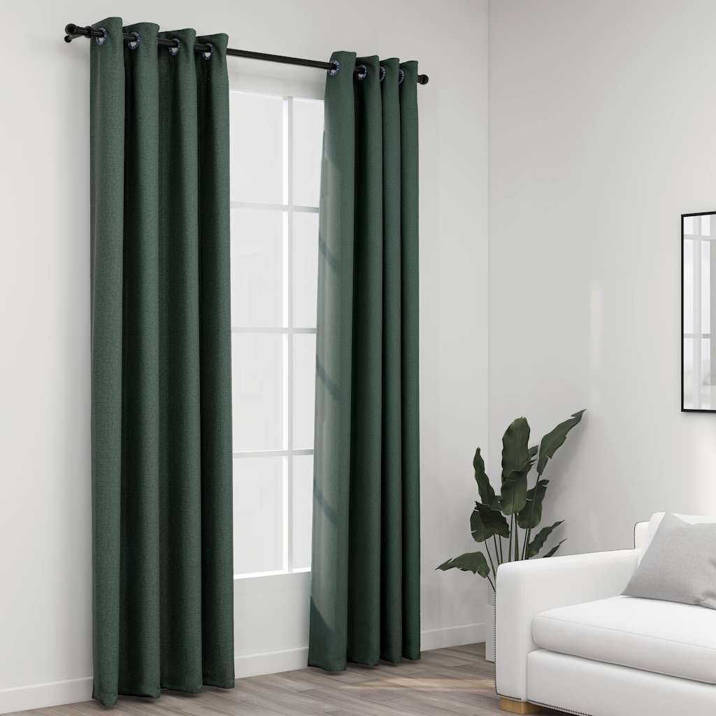 Linen-Look Blackout Curtains With Grommets 2Pcs 140X225Cm