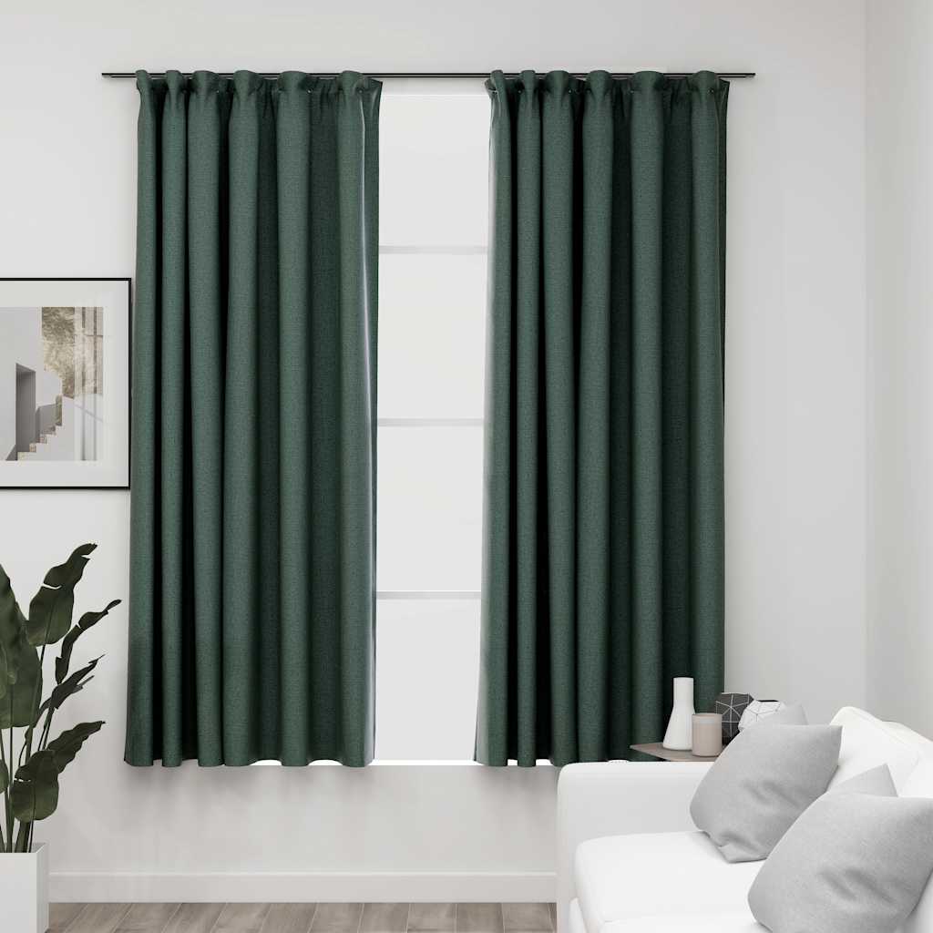 Linen-Look Blackout Curtains With Hooks 2 Pcs
