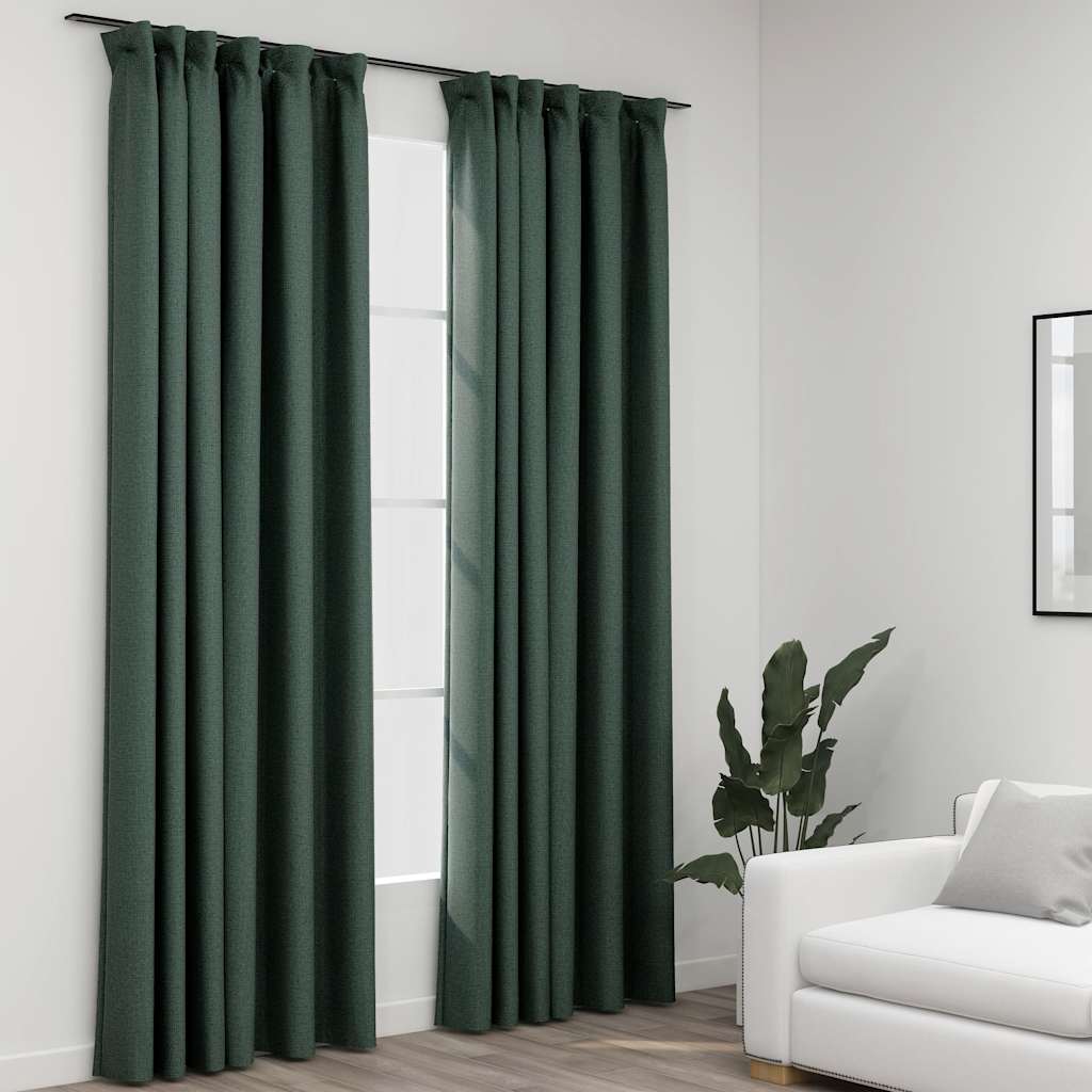 Linen-Look Blackout Curtains With Hooks 2 Pcs
