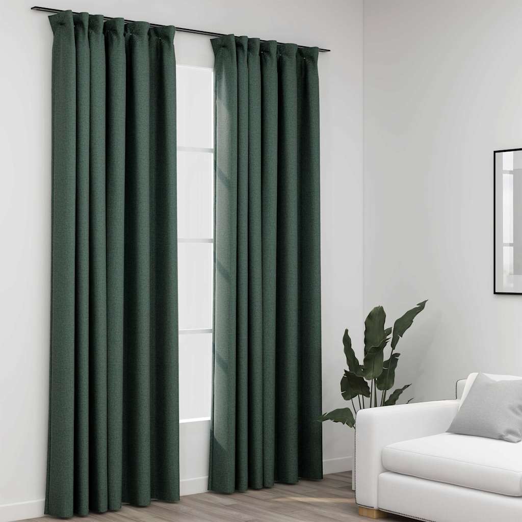 Linen-Look Blackout Curtains With Hooks 2 Pcs