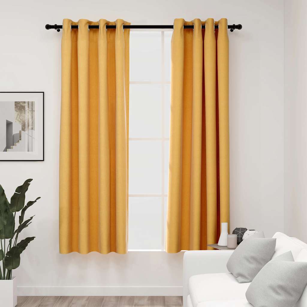 Linen-Look Blackout Curtains With Grommets 2Pcs 140X225Cm