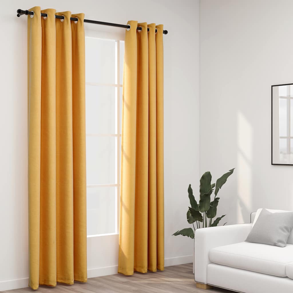 Linen-Look Blackout Curtains With Grommets 2Pcs 140X225Cm